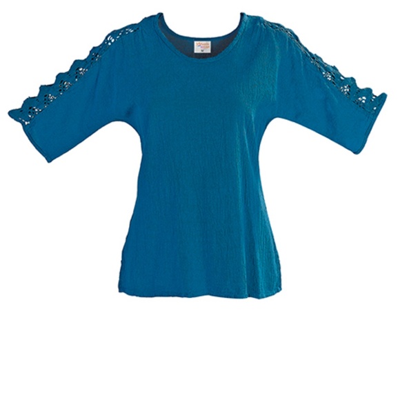 Shoulder Lace Blouse - Crinkle Cotton, Gauze Top - Picture 5 of 7